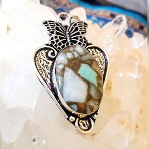 NWOT Butterfly Natural Larimar & Copper .925 Overlay Pendant